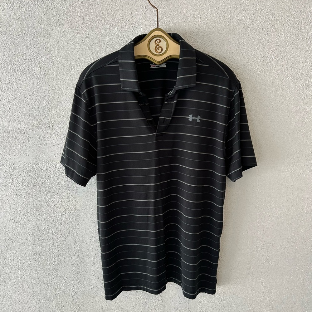 Under Armour Men's Polo with Black and Gray Stripes